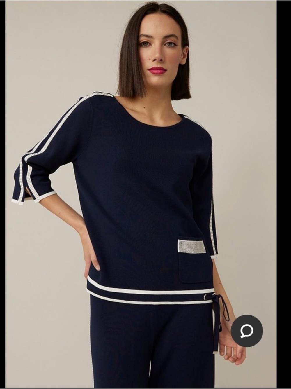 Joseph Ribkoff Blue Rhinestone Top Nautical Sz- L Resortwear Preppy Yacht Cruise